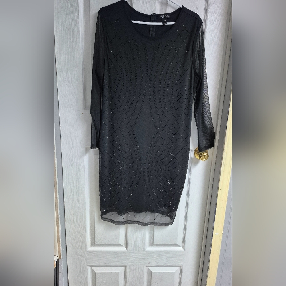 Black Long Sleeve Crew Neck Sheath Dress